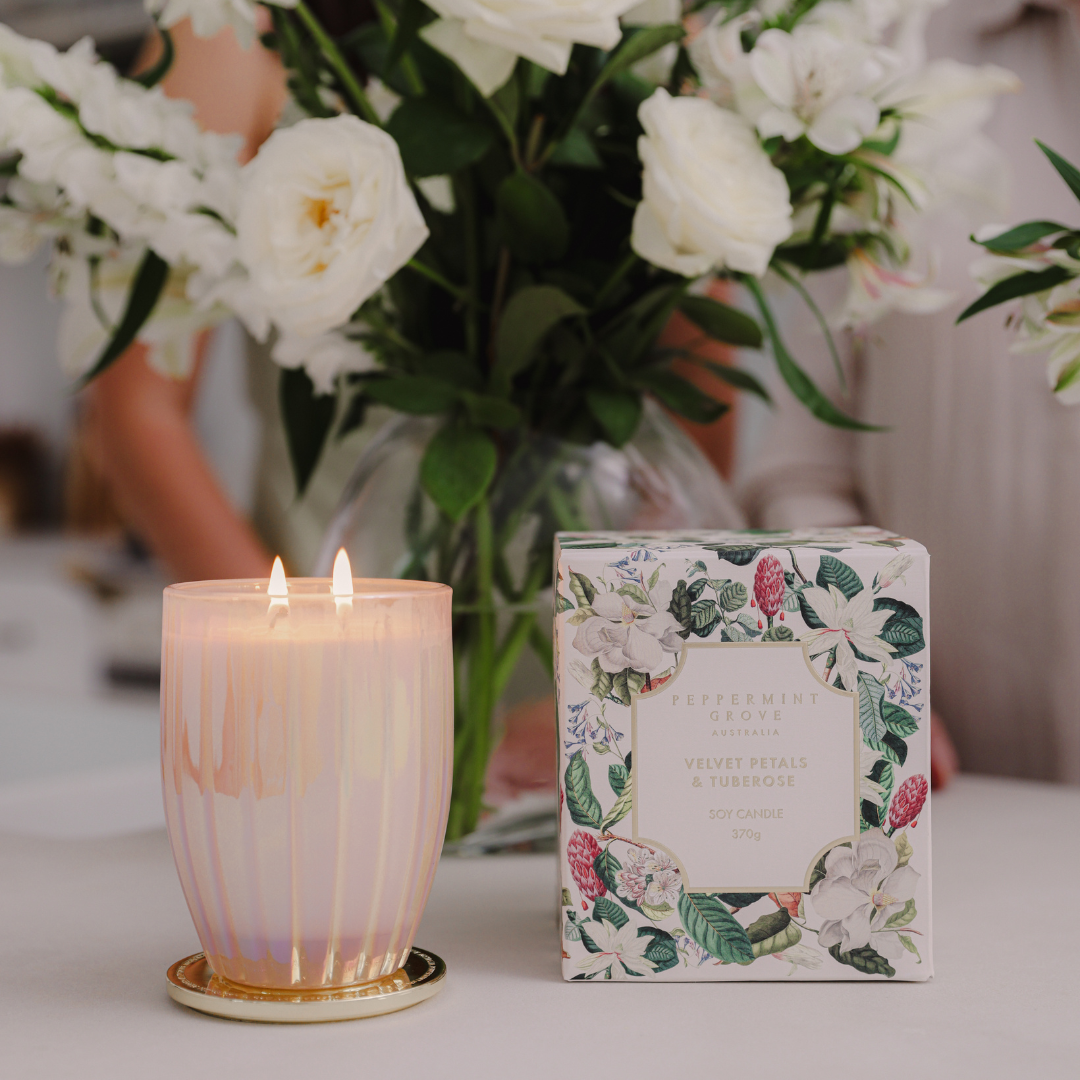 Candle - Peppermint Grove - Peppermint Grove Velvet Petals & Tuberose Soy Candle 370g - The Gift Company