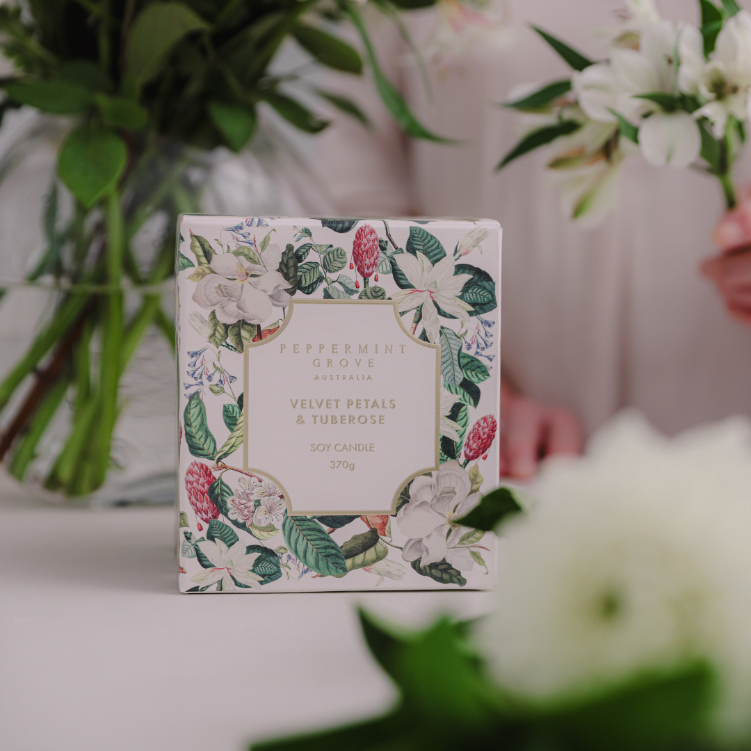 Candle - Peppermint Grove - Peppermint Grove Velvet Petals & Tuberose Soy Candle 370g - The Gift Company
