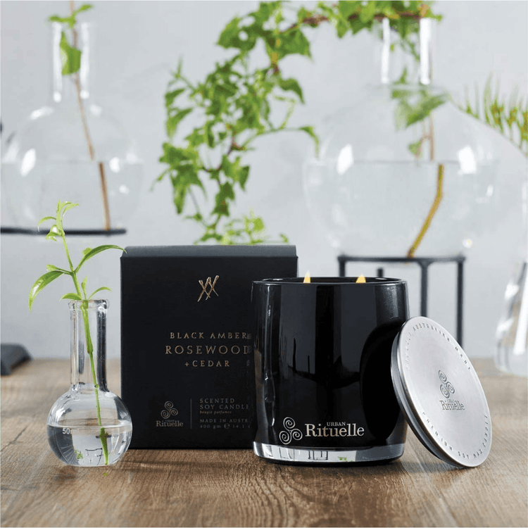 Candle - Urban Rituelle - Urban Rituelle Black Amber, Rosewood & Cedar Candle 400g - The Gift Company