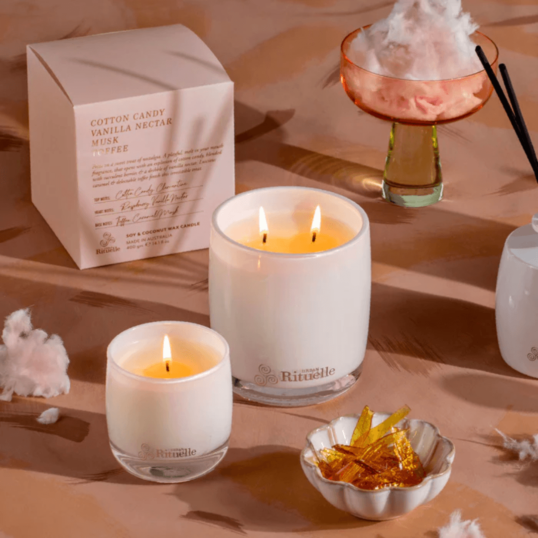 Candle - Urban Rituelle - Urban Rituelle Cotton Candy, Vanilla Nectar, Musk, Toffee Scented Soy Candle 400g - The Gift Company