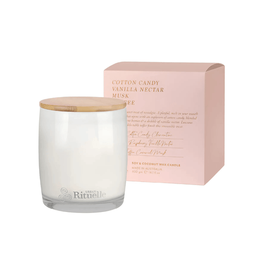 Candle - Urban Rituelle - Urban Rituelle Cotton Candy, Vanilla Nectar, Musk, Toffee Scented Soy Candle 400g - The Gift Company