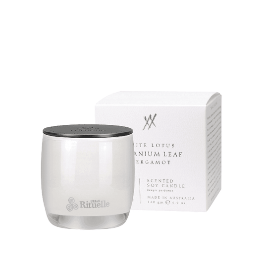Candle - Urban Rituelle - Urban Rituelle White Lotus, Geranium Leaf & Bergamot Candle 140g - The Gift Company