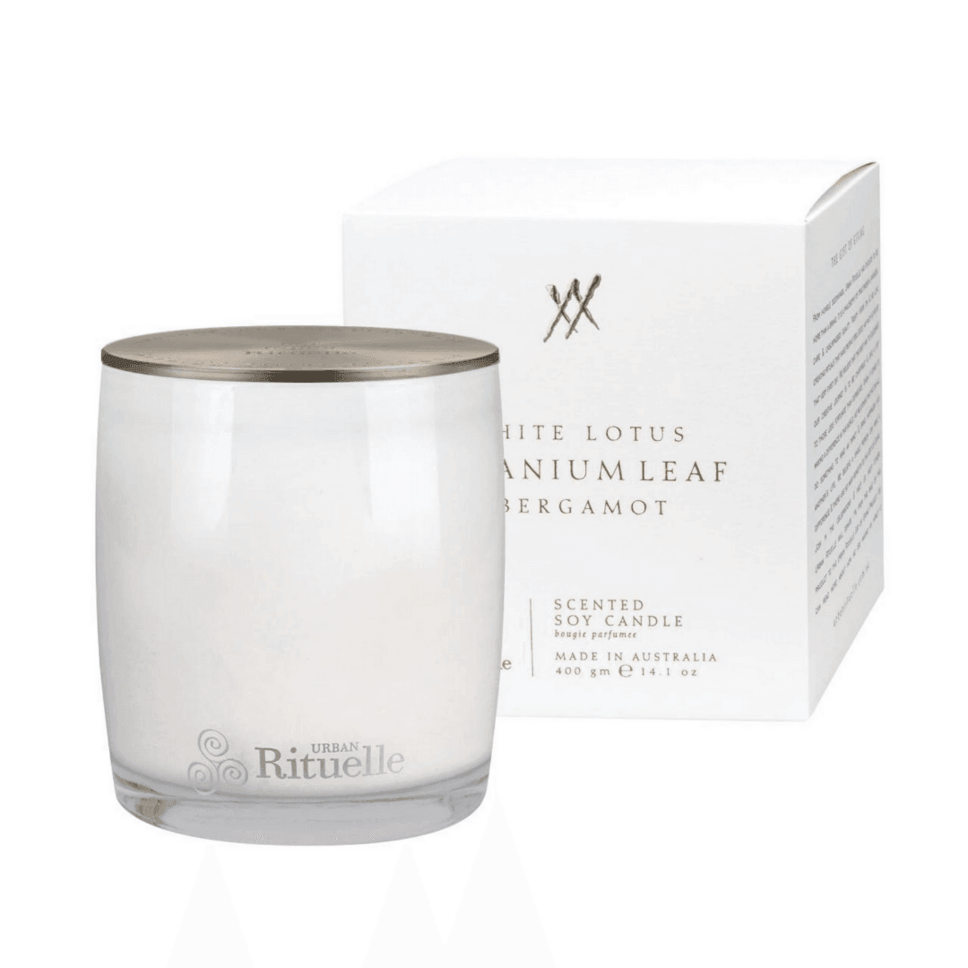 Candle - Urban Rituelle - Urban Rituelle White Lotus, Geranium Leaf & Bergamot Candle 400g - The Gift Company