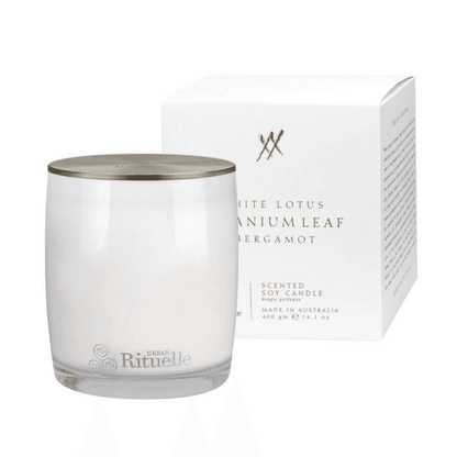 Candle - Urban Rituelle - Urban Rituelle White Lotus, Geranium Leaf & Bergamot Candle 400g - The Gift Company