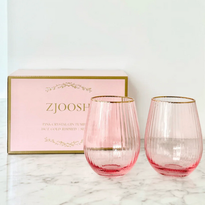 Clear Pink Gin Tumblers - Zjoosh - Zjoosh Soiree Crystal Gin Tumblers Pink (Set of 2) - The Gift Company