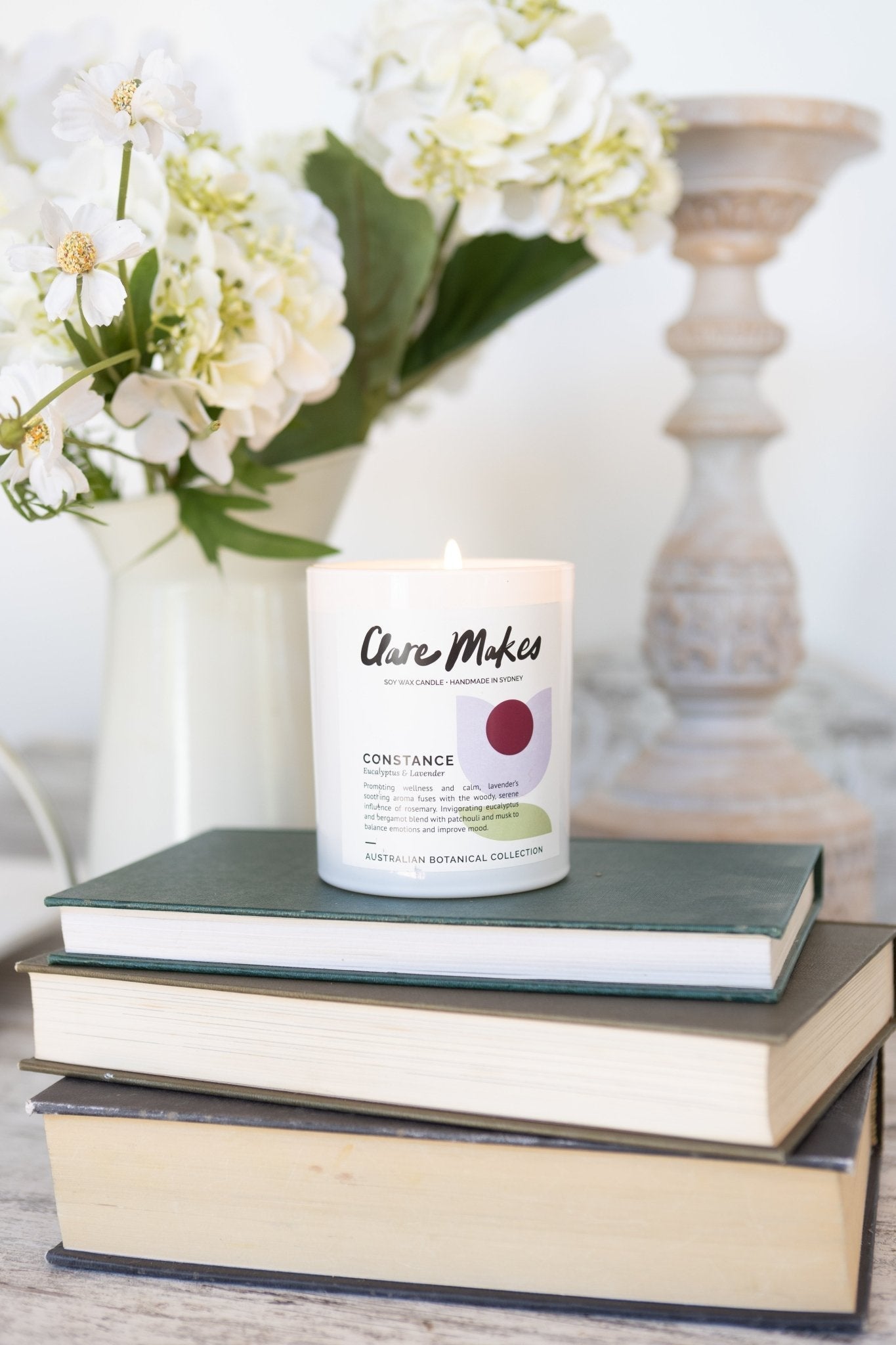 Clare Makes Constance Eucalyptus & Lavender Medium Candle 180g – Clare Makes product and lifestyle image 13