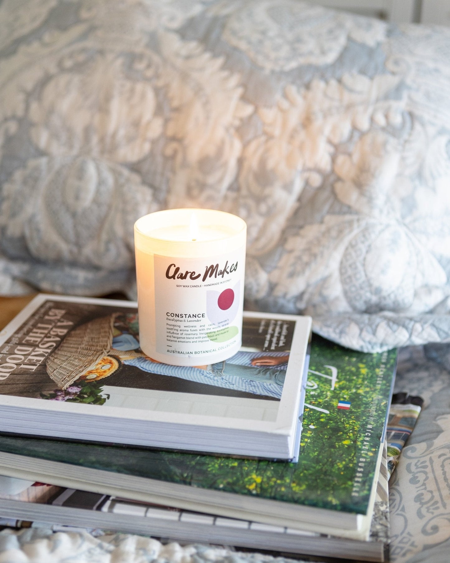 Clare Makes Constance Eucalyptus & Lavender Medium Candle 180g – Clare Makes product and lifestyle image 11