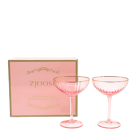 Crystal Glasses - Zjoosh - Zjoosh Soiree Crystal Coupes Pink (Set of 2) - The Gift Company