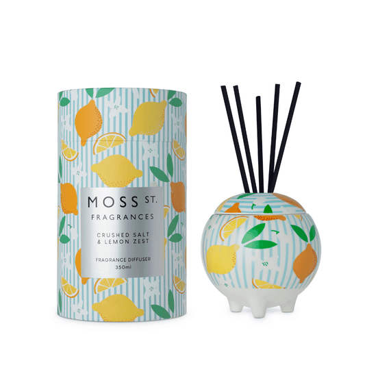 Diffuser - Moss St Ceramics - MOSS ST Ceramics Reed Diffuser - Crushed Salt & Lemon Zest 350mL - The Gift Company