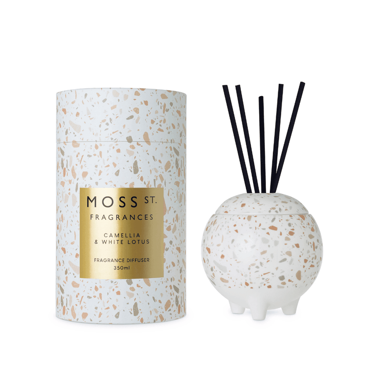 Diffuser - Moss St Ceramics - MOSS ST Reed Diffuser - Camellia & White Lotus 350mL - The Gift Company