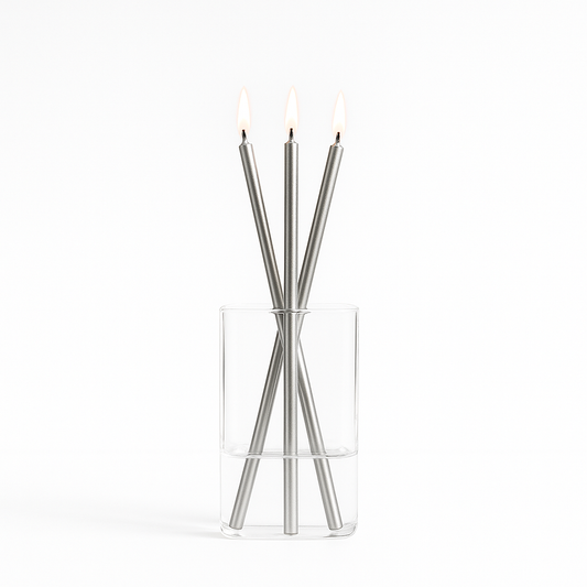 Everlasting Candle Co Jervis Signature Set - Clear Vase & Silver Candle Sticks