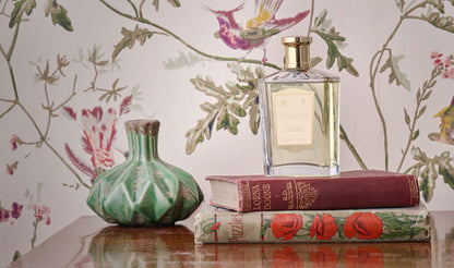 Floris Bouquet de La Reine Eau de Toilette styled with books