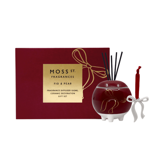 Gift Set - Moss St Ceramics - MOSS ST Fig & Pear Mini Ceramic Diffuser 100ml & Decoration Gift Set - The Gift Company