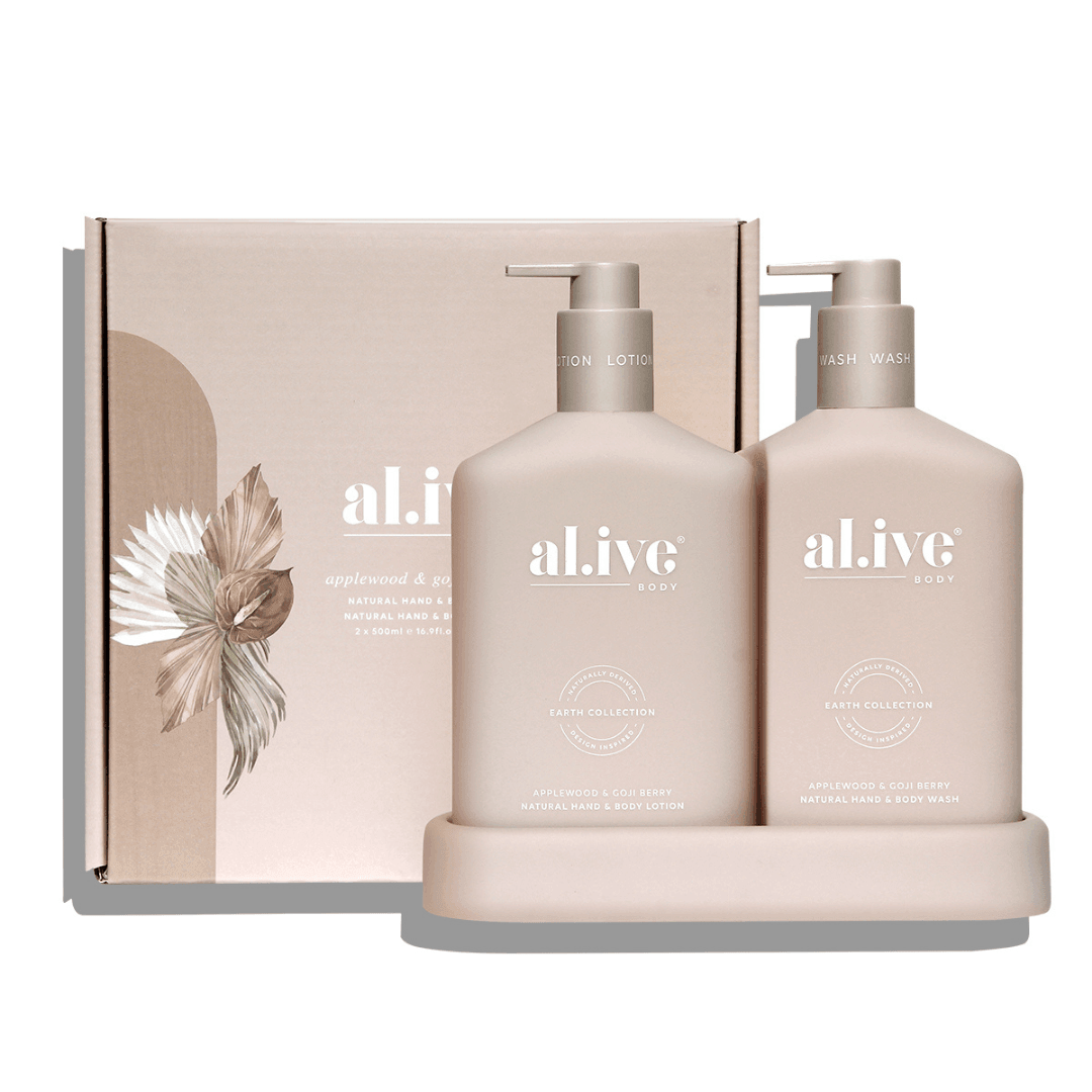 Hand & Body Wash - Al.ive - al.ive Hand Wash & Lotion Duo + Tray | Applewood & Goji Berry - The Gift Company