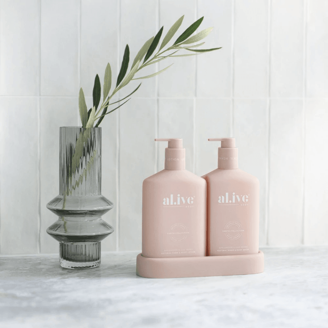 Hand & Body Wash - Al.ive - al.ive Hand Wash & Lotion Duo + Tray | Applewood & Goji Berry - The Gift Company