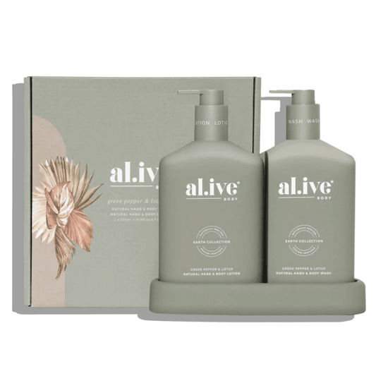 Hand & Body Wash - Al.ive - al.ive Hand Wash & Lotion Duo + Tray | Green Pepper & Lotus - The Gift Company