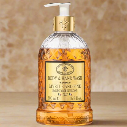Hand & Body Wash - Saponificio Artigianale Fiorentino - Saponificio Artigianale Fiorentino Body & Hand Wash Myrtle & Pine 500ml - The Gift Company