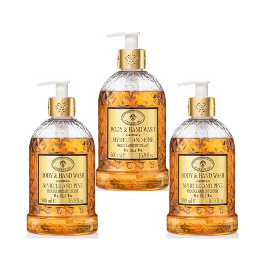 Hand & Body Wash - Saponificio Artigianale Fiorentino - Saponificio Artigianale Fiorentino Body & Hand Wash Myrtle & Pine Set of 3 x 500ml - The Gift Company