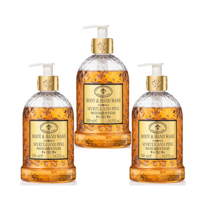Hand & Body Wash - Saponificio Artigianale Fiorentino - Saponificio Artigianale Fiorentino Body & Hand Wash Myrtle & Pine Set of 3 x 500ml - The Gift Company