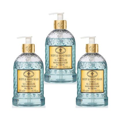 Hand & Body Wash - Saponificio Artigianale Fiorentino - Saponificio Artigianale Fiorentino Body & Hand Wash Sea Breeze Set of 3 x 500ml - The Gift Company