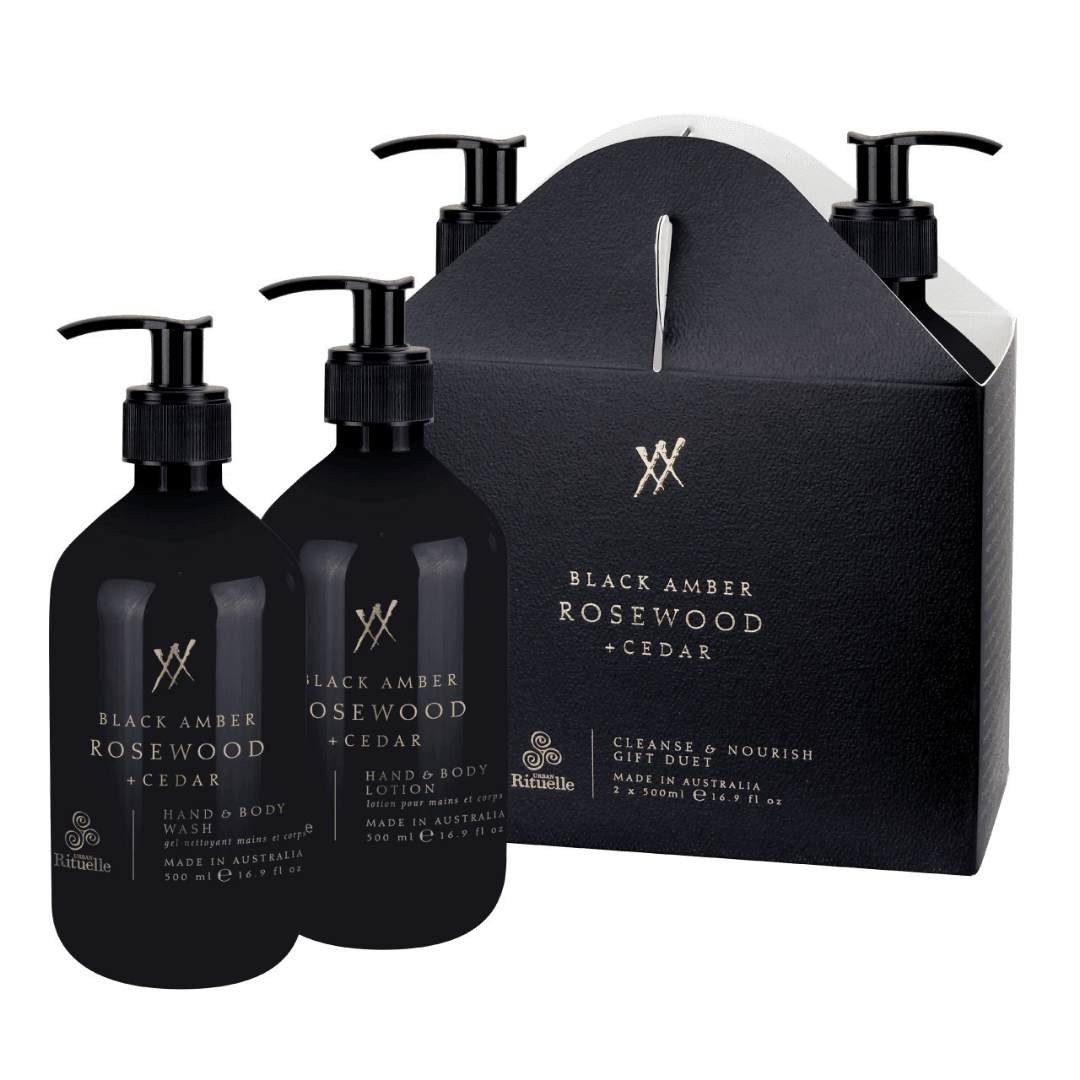 Hand & Body Wash - Urban Rituelle - Urban Rituelle Cleanse & Nourish Gift Duet: Black Amber, Rosewood & Cedar - The Gift Company