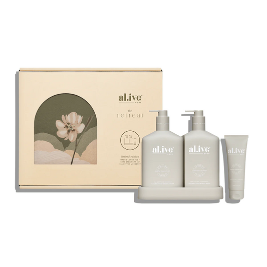 Hand & Body Wash with Hand Cream - Al.ive - al.ive Wash & Lotion Duo + Hand Cream Gift Set Sea Cotton & Coconut - The Gift Company