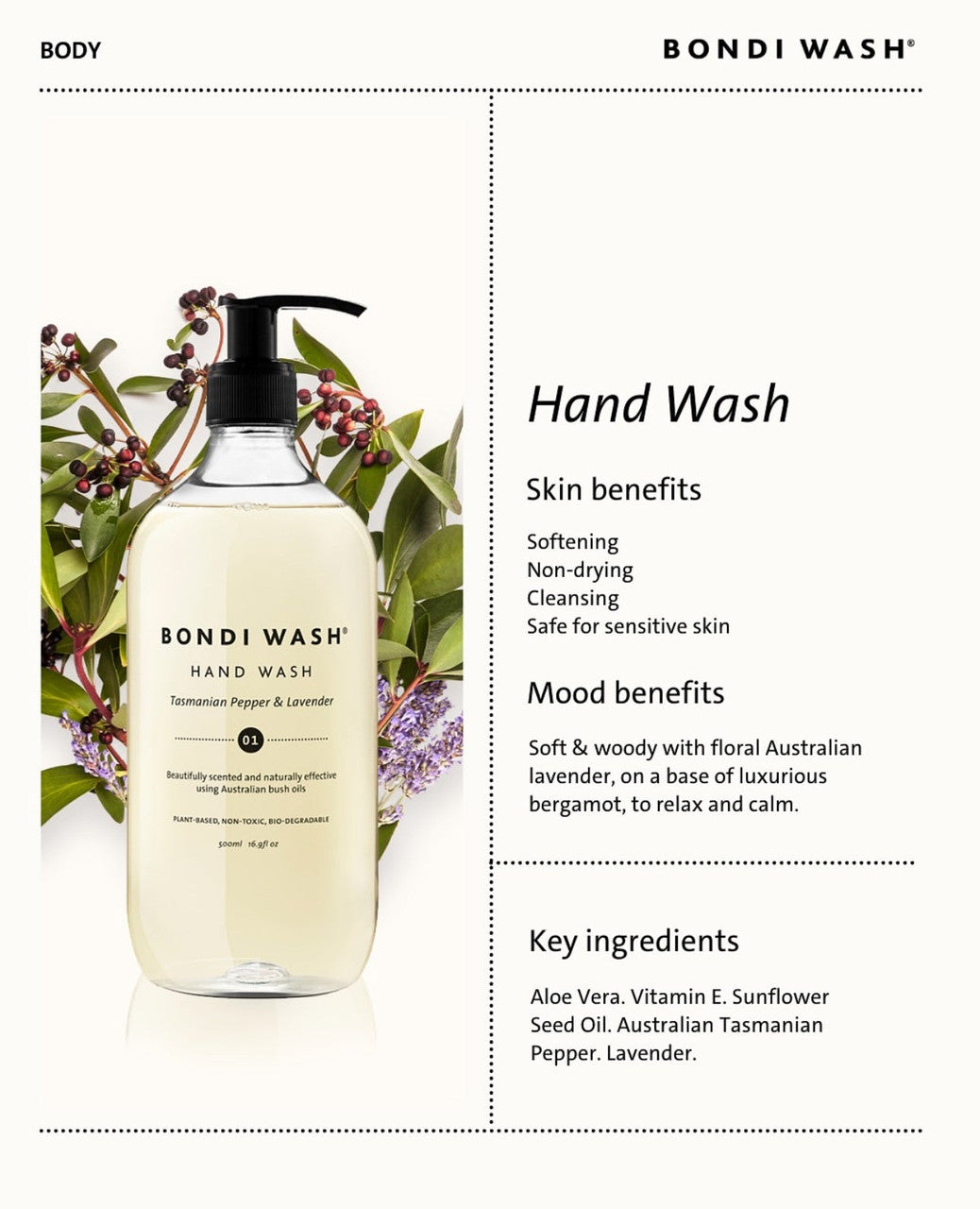 Hand Wash - Bondi Wash - Bondi Wash Tasmanian Pepper & Lavender Hand Wash 500ml - The Gift Company