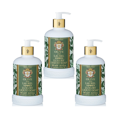 Hand Wash - Saponificio Artigianale Fiorentino - Saponificio Artigianale Fiorentino Olive & Laurel Hand Wash Set of 3 x 500mL - The Gift Company