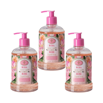Hand Wash - Saponificio Artigianale Fiorentino - Saponificio Artigianale Fiorentino Rose Hand Wash Set of 3 x 500ml - The Gift Company