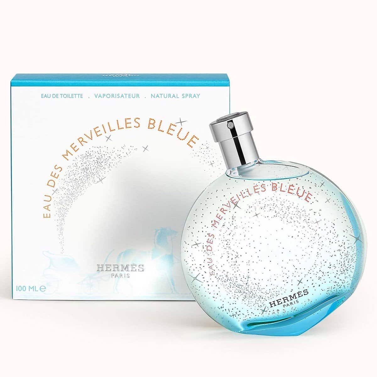 Hermes Eau des Merveilles Bleue Eau de Toilette 100mL bottle and box