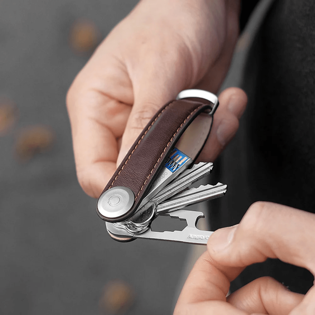 Key Organiser - Orbitkey - Orbitkey - Key Organiser Leather Espresso with Brown Stitching - The Gift Company