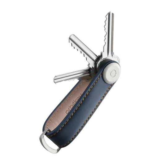 Key Organiser - Orbitkey - Orbitkey - Key Organiser Leather Navy with Tan Stitching - The Gift Company