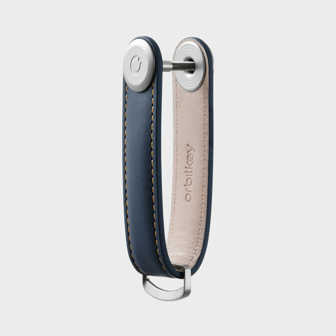 Key Organiser - Orbitkey - Orbitkey - Key Organiser Leather Navy with Tan Stitching - The Gift Company