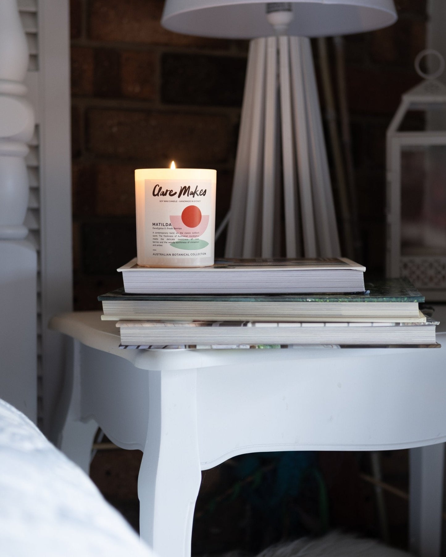 Clare Makes Matilda Eucalyptus & Fresh Berries Medium Candle 180g – Clare Makes product and lifestyle image 6