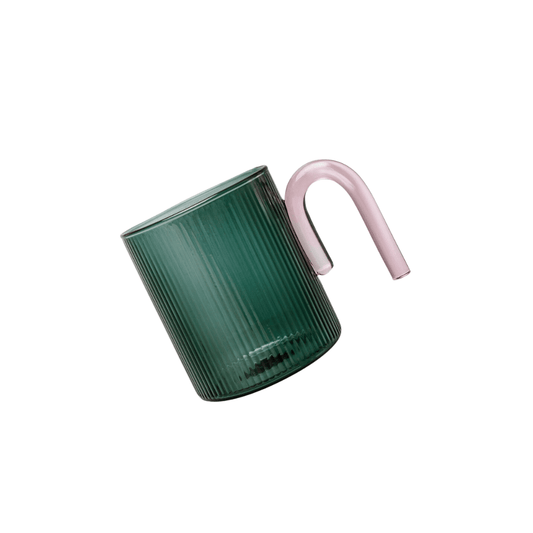 Mug - Sage & Cooper - Sage & Cooper - Archer Ribbed Glass Cup Bottle Green - The Gift Company