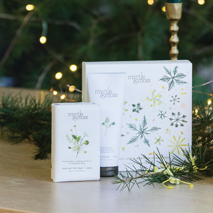 Myrtle & Moss Christmas Duet Gift Set Mandarin, Lemon Myrtle & Orange Peel - official styled Christmas photograph