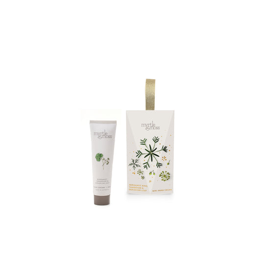 Myrtle & Moss Christmas Hand Cream Ornament Bergamot Rind, Tangerine & Geranium Leaf 30mL - official white background product image