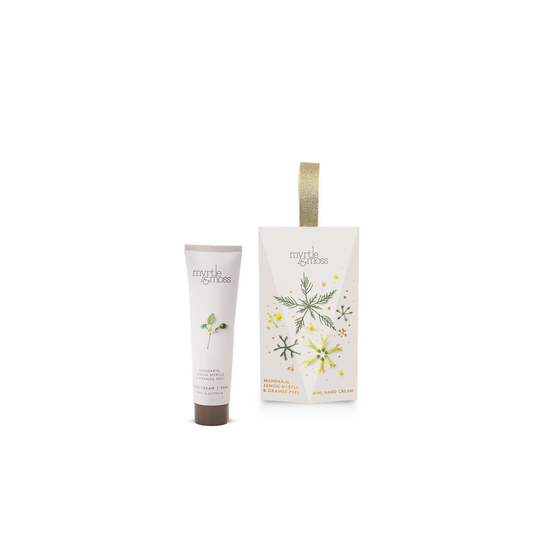 Myrtle & Moss Christmas Hand Cream Ornament Mandarin, Lemon Myrtle & Orange Peel 30mL - official white background product image