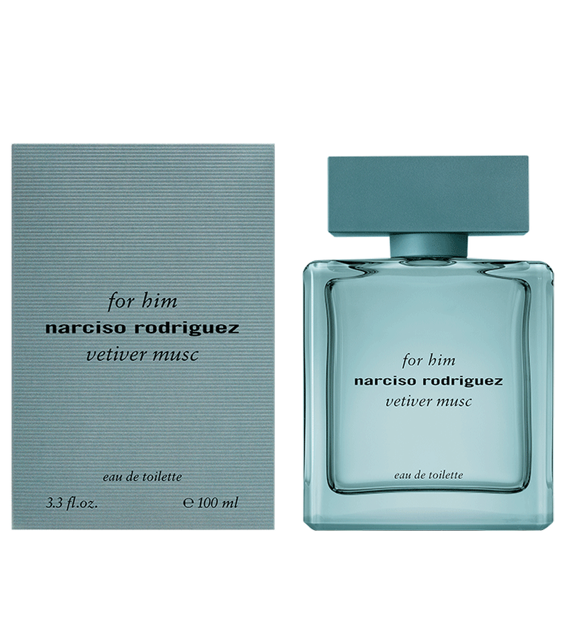 Narciso Rodriguez For Him Vetiver Musc Eau de Toilette 100mL bottle and box