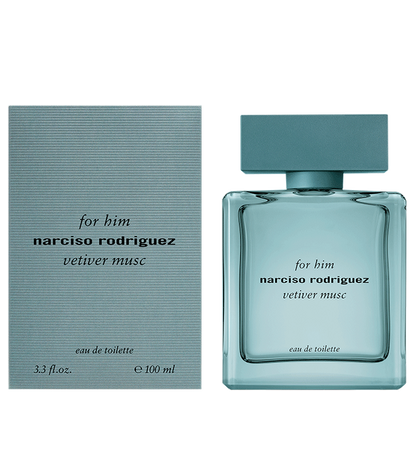 Narciso Rodriguez For Him Vetiver Musc Eau de Toilette 100mL bottle and box