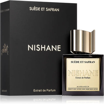 Nishane Suede Et Saffron Extrait de Parfum 50mL bottle and box