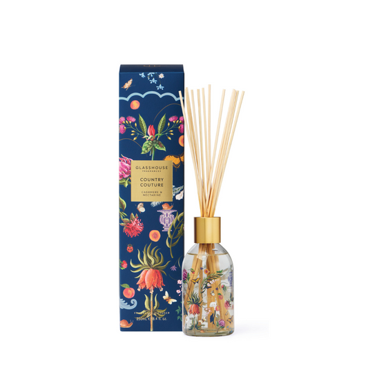 Reed Diffuser - Glasshouse - Glasshouse Fragrances Country Couture Cashmere & Nectarine Diffuser 250ml - The Gift Company