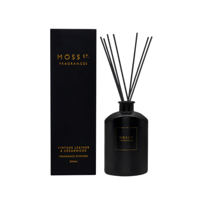 Reed Diffuser - Moss St - Moss St Vintage Leather & Cedarwood Fragrance Diffuser 300mL - The Gift Company