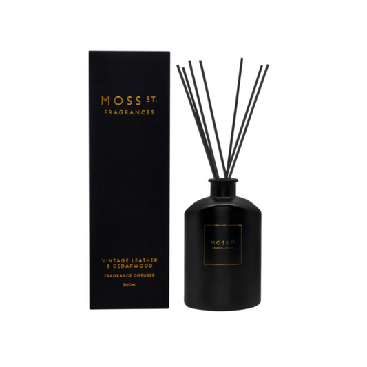 Reed Diffuser - Moss St - Moss St Vintage Leather & Cedarwood Fragrance Diffuser 300mL - The Gift Company