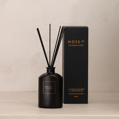 Reed Diffuser - Moss St - Moss St Vintage Leather & Cedarwood Fragrance Diffuser 300mL - The Gift Company