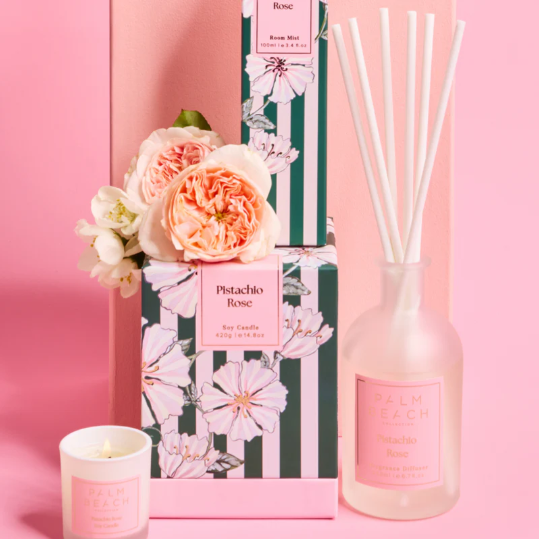 Reed Diffuser - Palm Beach - Palm Beach Pistachio Rose Fragrance Diffuser 200mL - The Gift Company