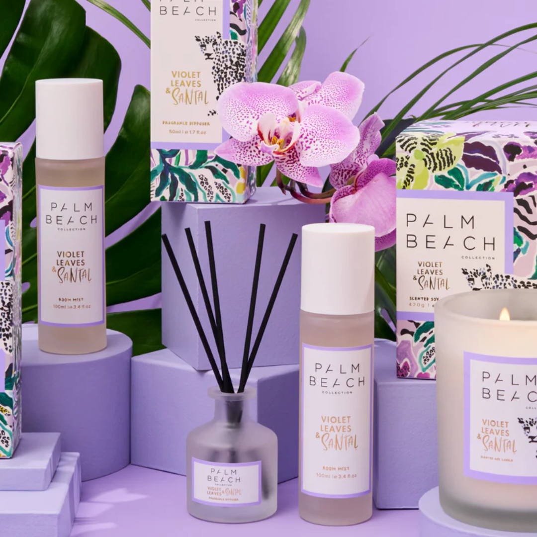 Reed Diffuser - Palm Beach - Palm Beach Violet Leaves & Santal 50mL Mini Fragrance Diffuser - The Gift Company