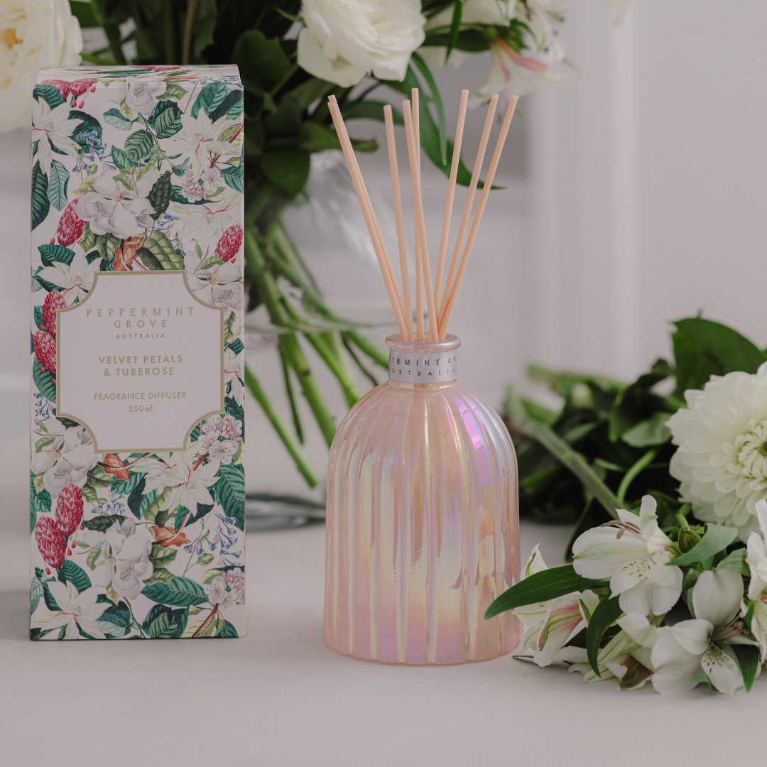 Reed Diffuser - Peppermint Grove - Peppermint Grove Velvet Petals & Tuberose Fragrance Diffuser 100mL - The Gift Company