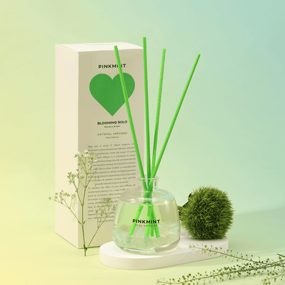 Reed Diffuser - Pinkmint Candle - Pinkmint Candle Blooming Solo Reed Diffuser Crystal Infused (Mandarin & Basil) 200ml - The Gift Company