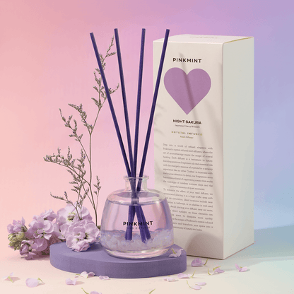Reed Diffuser - Pinkmint Candle - Pinkmint Candle Night Sakura Reed Diffuser Crystal Infused 200ml - The Gift Company